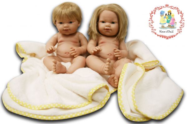 Európai Baba - fiú, hajas, fürdethető, 37 cm 24 hó+